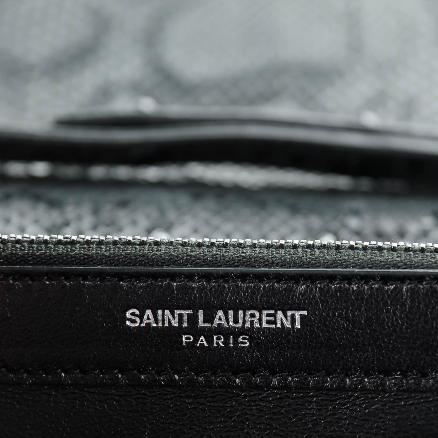 Saint Laurent Python Print Suede Monogram Chain Wallet Black 6 of 7