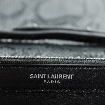 Saint Laurent Python Print Suede Monogram Chain Wallet Black 6 of 7