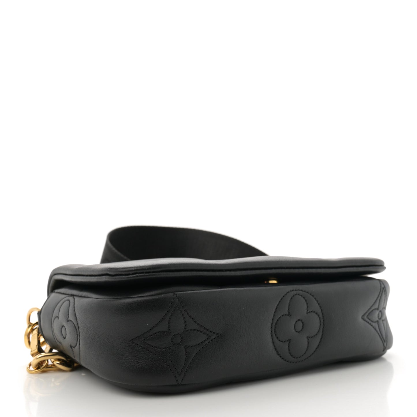 Calfskin Bubblegram Wallet On Strap Black