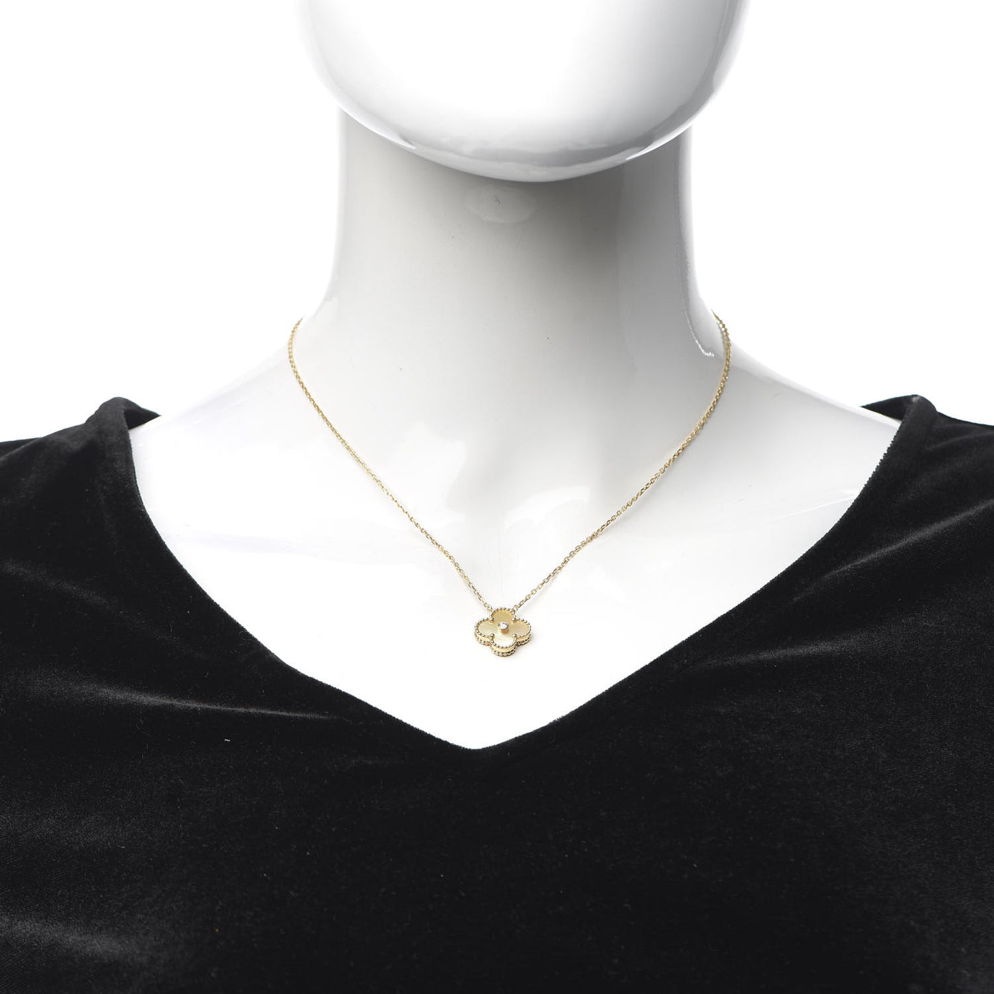 18K Yellow Gold Diamond Yellow Mother of Pearl Vintage Alhambra Pendant Necklace