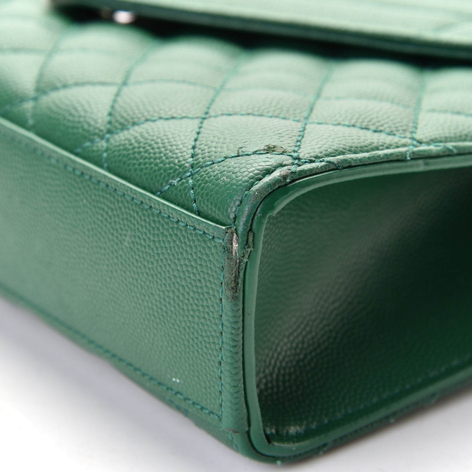 Saint Laurent Grain De Poudre Textured Mixed Matelasse Triquilt Medium Monogram Satchel Green 7 of 9