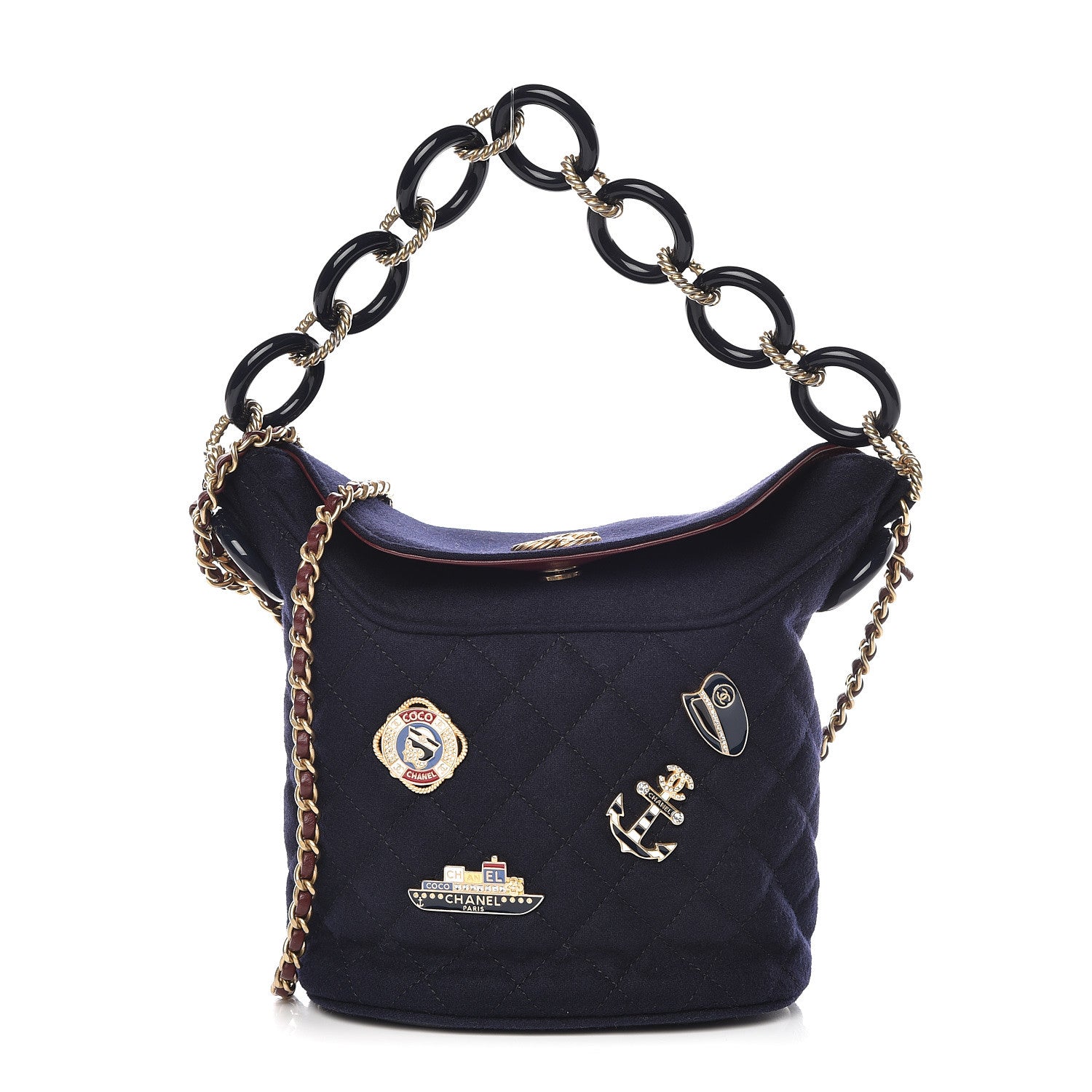 Chanel Wool Lambskin Quilted Paris Hamburg Charms Bucket Bag Dark Navy 1 of 9