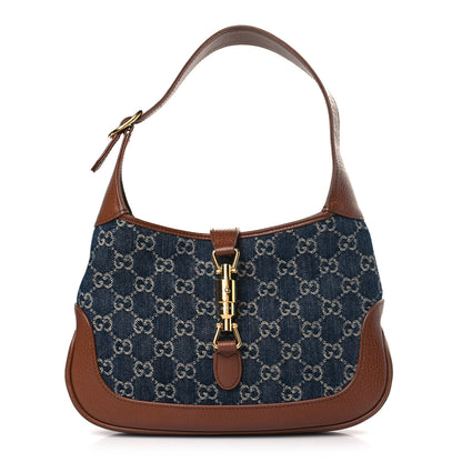 Gucci New Denim GG Monogram Calfskin Small Jackie 1961 Hobo Blue Tea Cuir 1 of 9
