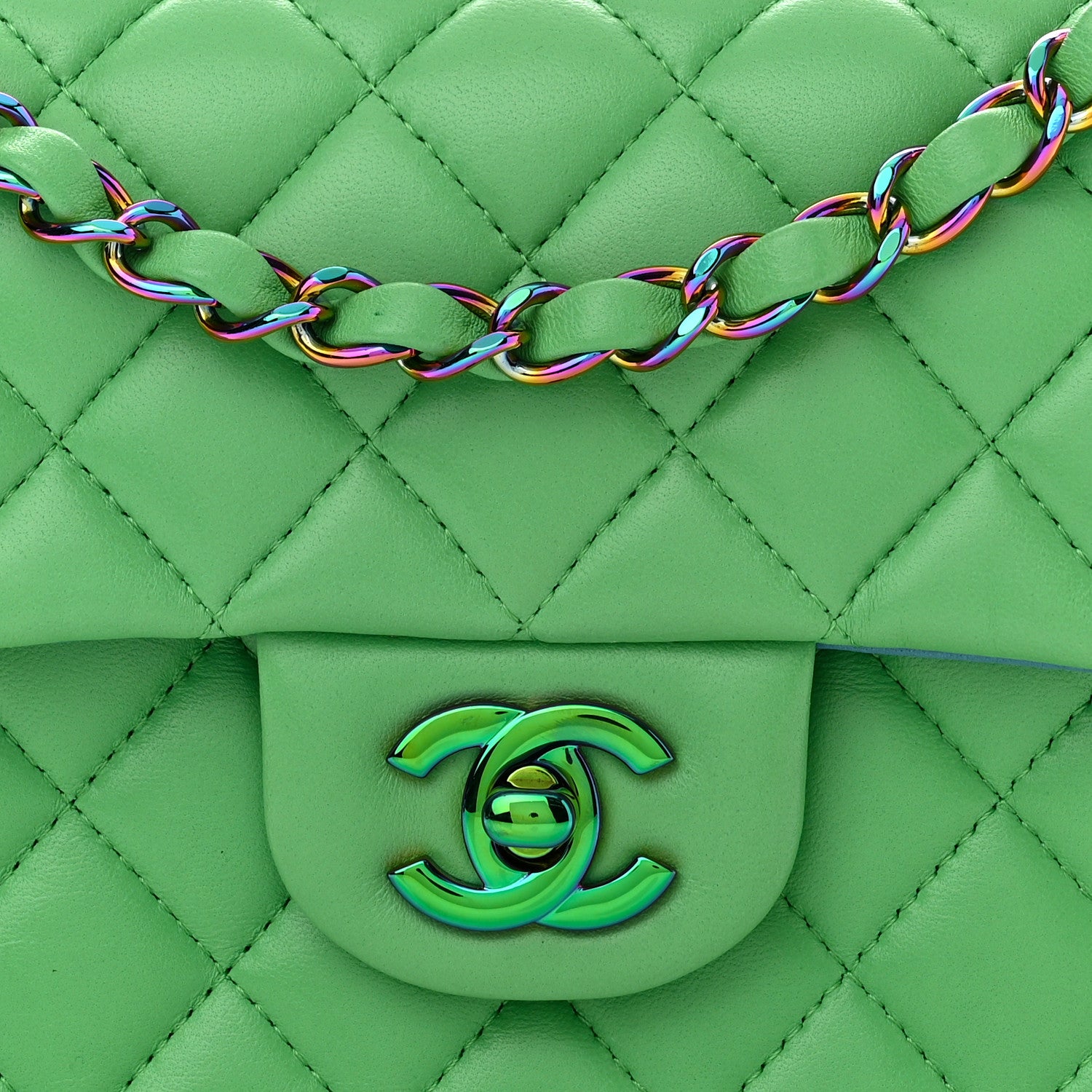 Chanel Lambskin Quilted Mini Rectangular Flap Green Blue 8 of 11