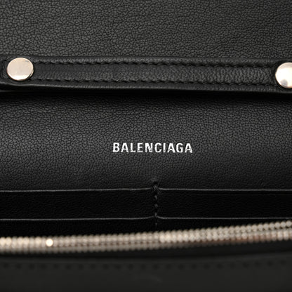 Balenciaga Smooth Calfskin Crystal Diagonal Allover Logo Hourglass Wallet Black 6 of 11