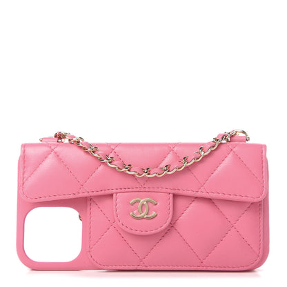 Chanel Lambskin Quilted iPhone XII Pro Max Case With Chain Pink 1 of 10