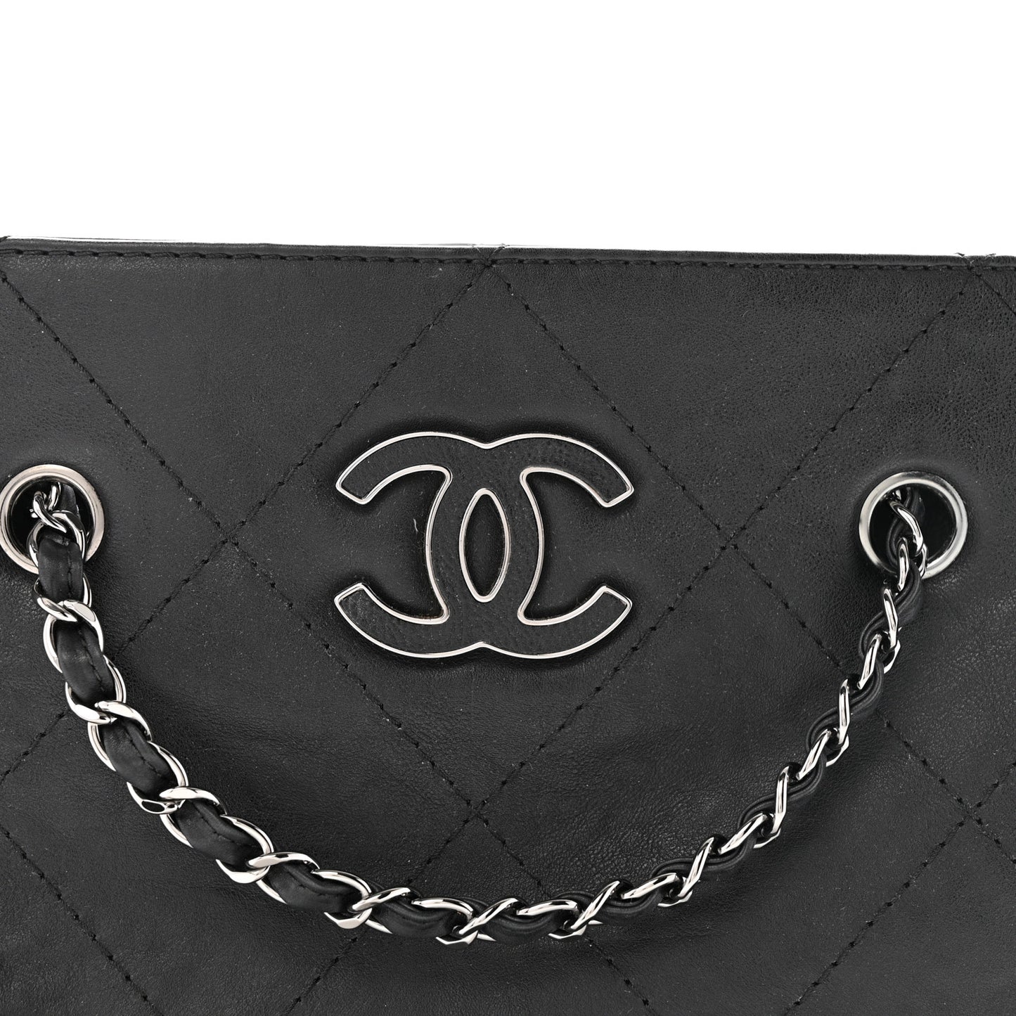 Washed Calfskin Diamond Stitch Hamptons Shopping Tote Black