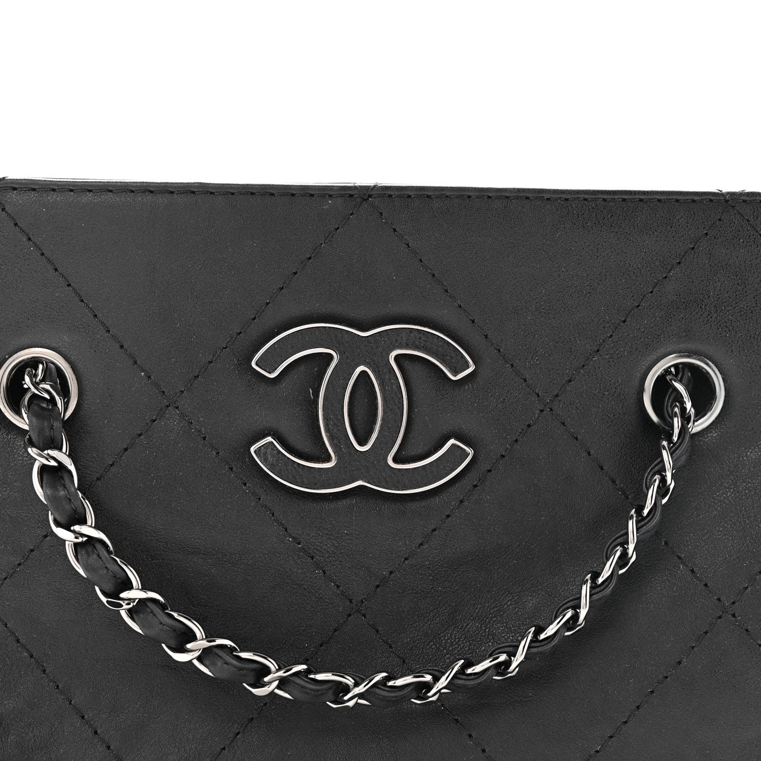 Chanel Washed Calfskin Diamond Stitch Hamptons Shopping Tote Black 8 of 14