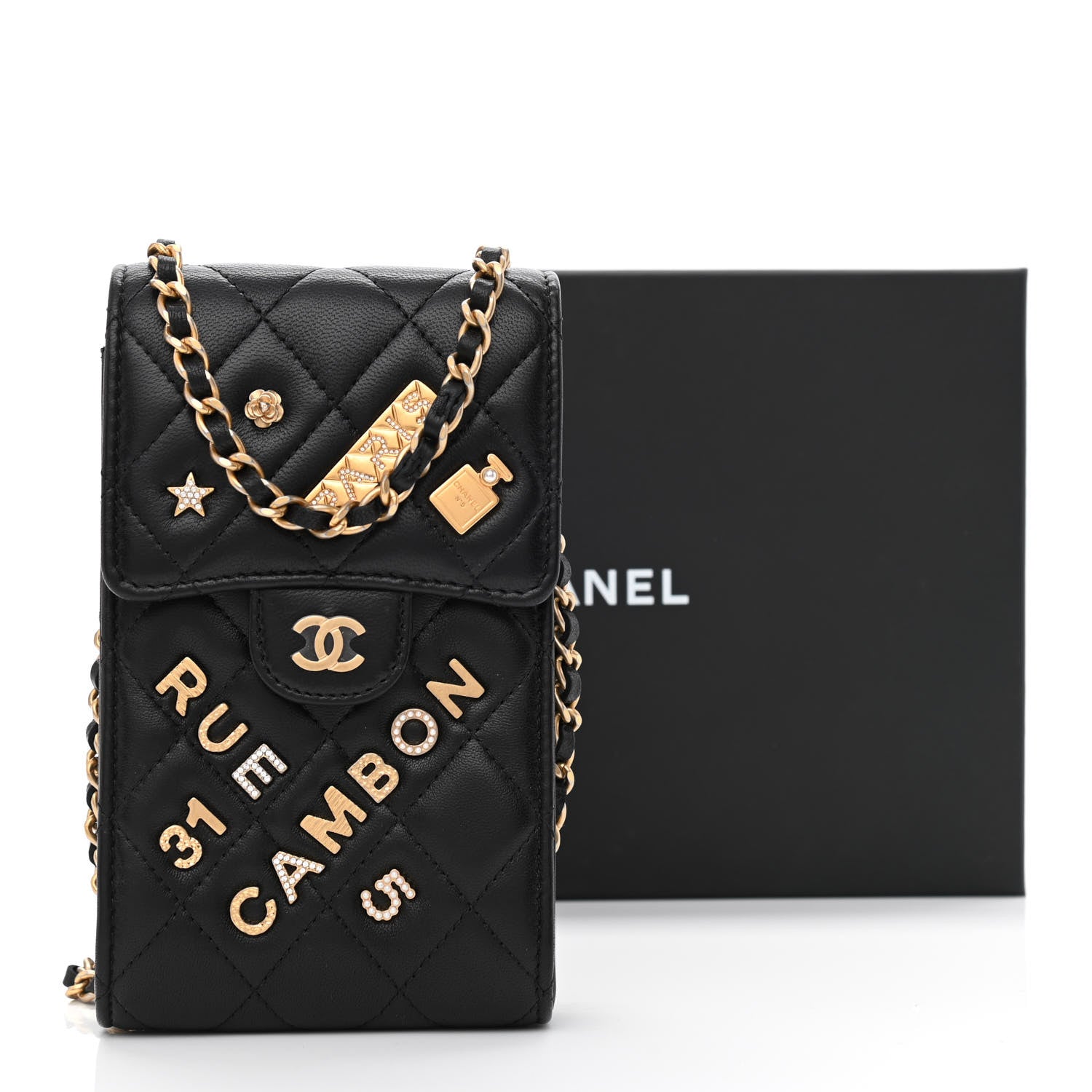 Chanel Lambskin Quilted Lucky Charm Phone Holder Black 12 of 12