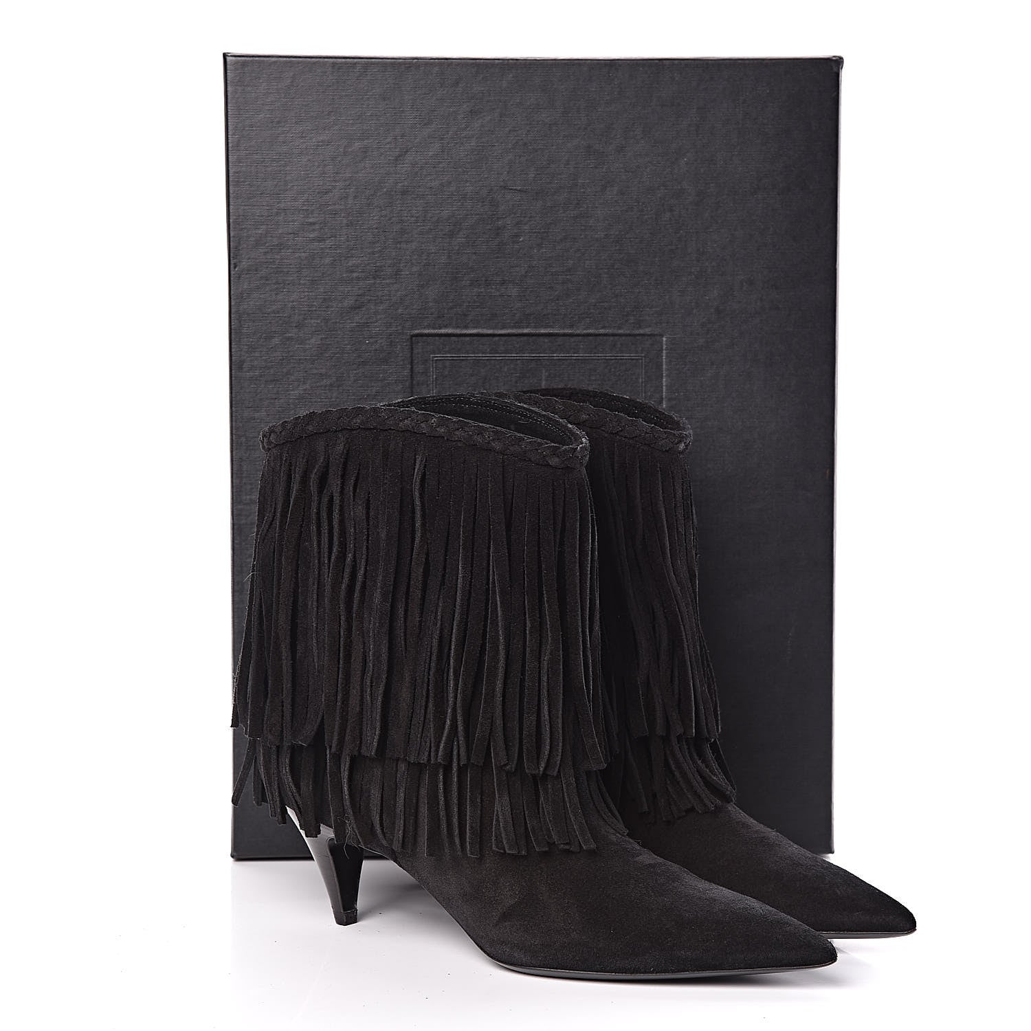 Saint Laurent Suede Fringe Charlotte Ankle Boots 39 Black 9 of 9
