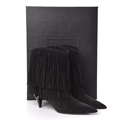Saint Laurent Suede Fringe Charlotte Ankle Boots 39 Black 9 of 9