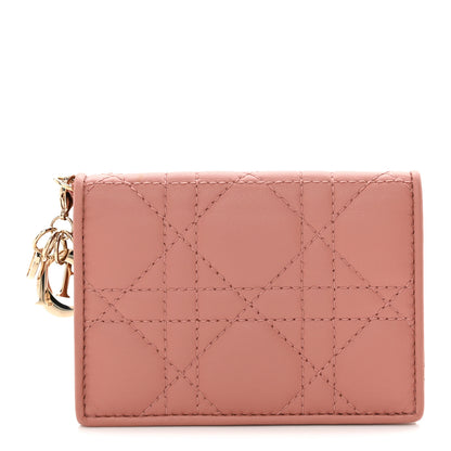 Christian Dior Lambskin Cannage Small Lady Dior Flap Card Holder Deep Nude 1 of 7