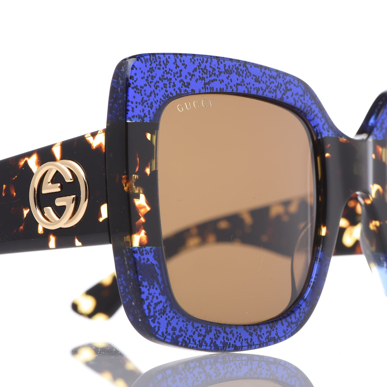 Gucci Square Frame GG0083S Sunglasses Glitter Blue Havana Brown 7 of 8