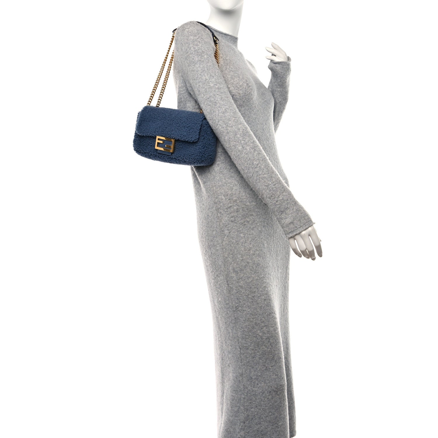 Fendi Shearling FF Midi Chain Baguette Mirto 2 of 11
