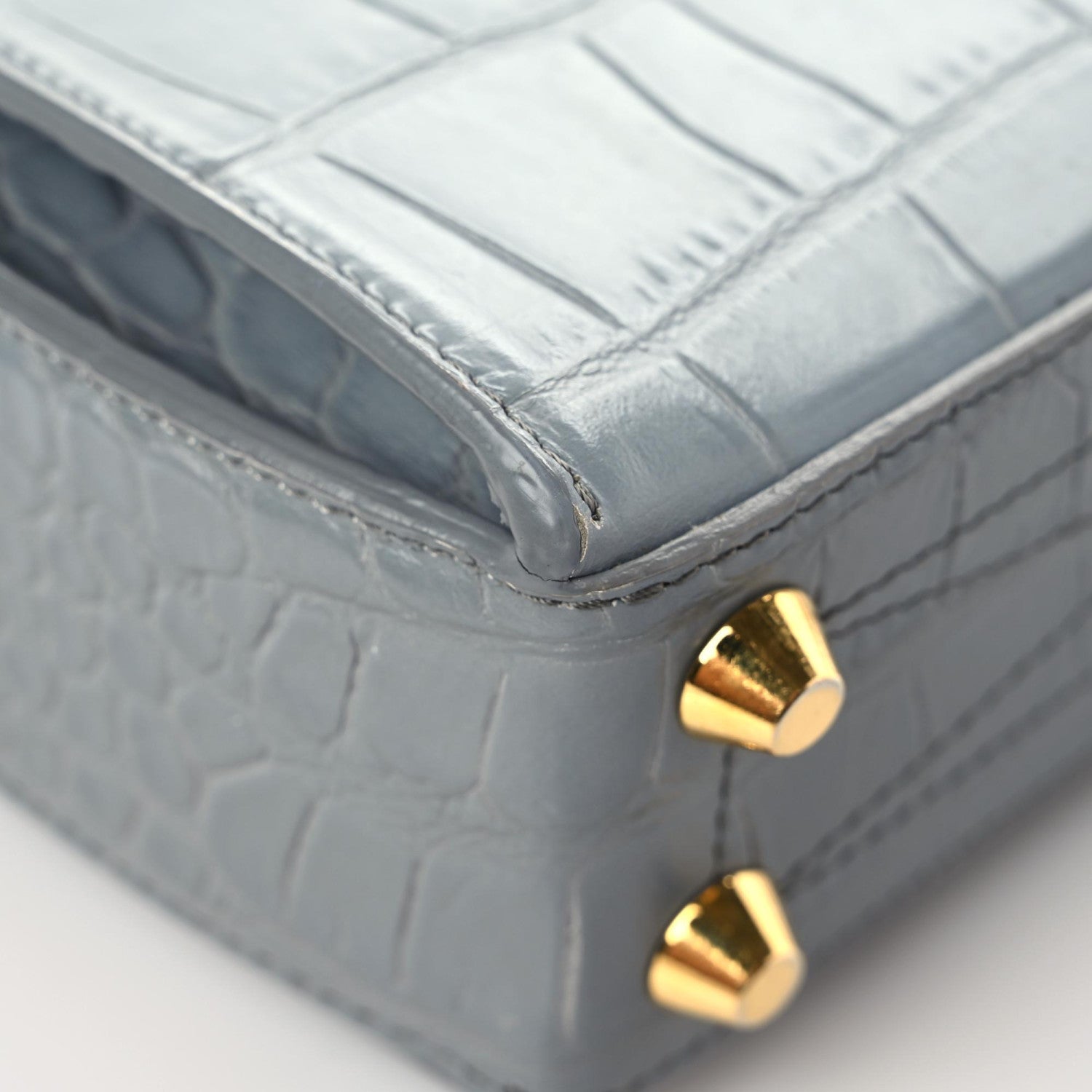 Alexander McQueen Calfskin Crocodile Embossed Box Shoulder Bag 16 Grey 7 of 20