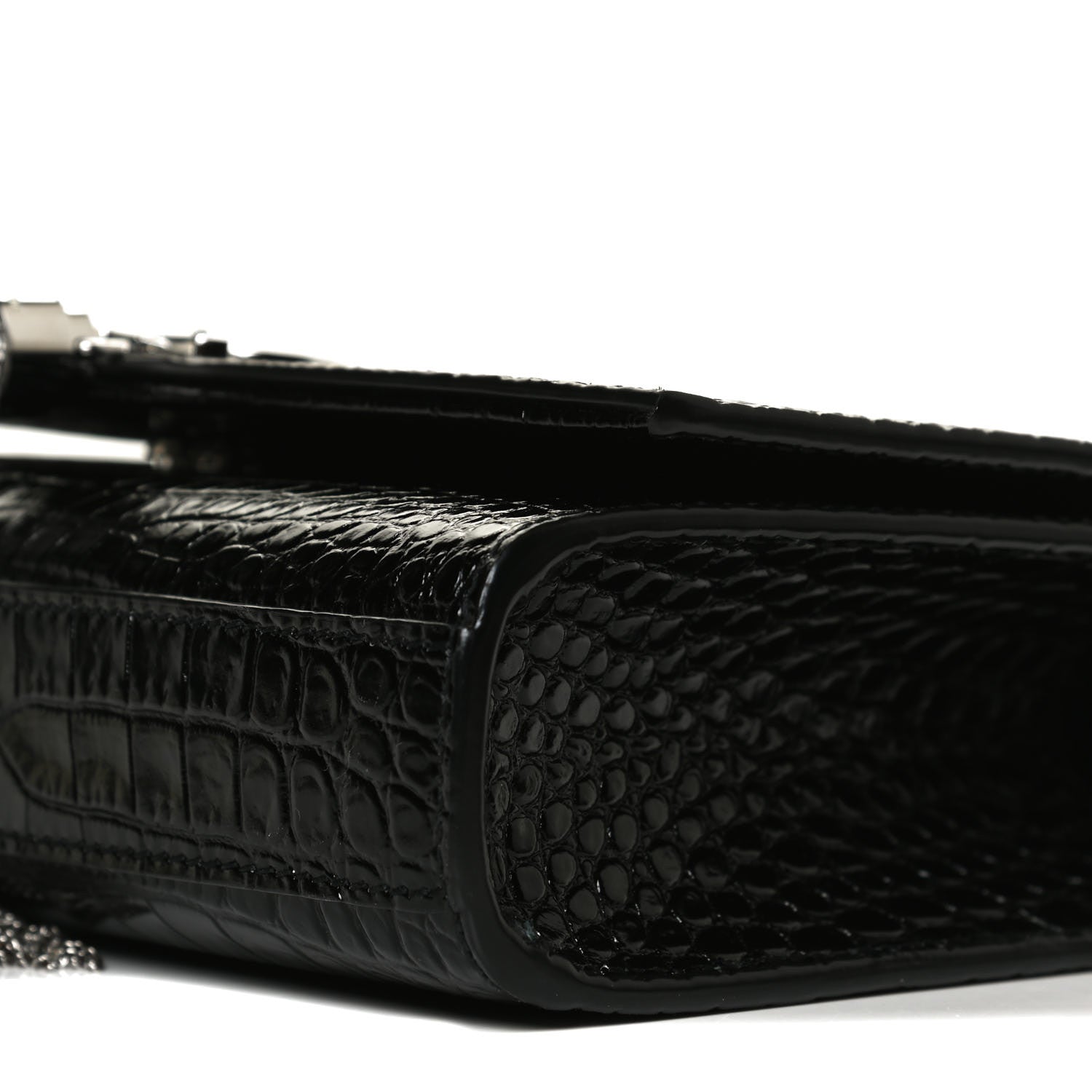 Saint Laurent Calfskin Crocodile Embossed Small Classic Monogram Kate Tassel Satchel Black 9 of 11