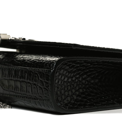 Saint Laurent Calfskin Crocodile Embossed Small Classic Monogram Kate Tassel Satchel Black 9 of 11