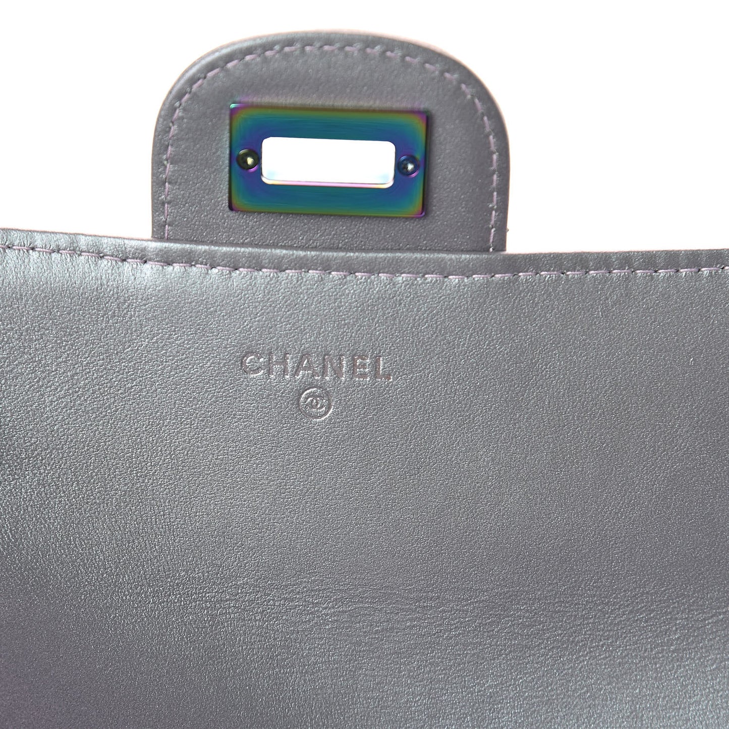 Iridescent Lambskin Quilted Reissue Large Gusset Flap Wallet Light Purple