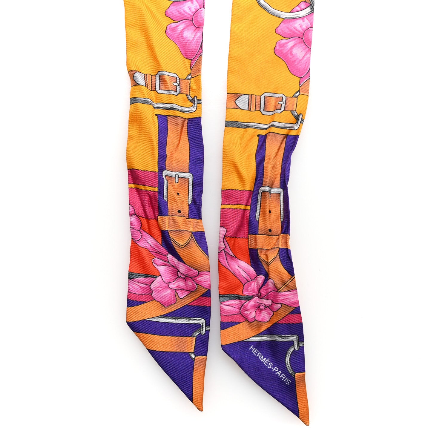 Hermes Silk Grand Manege Fleuri Twilly Bouton D'Or Violet Rose 2 of 4