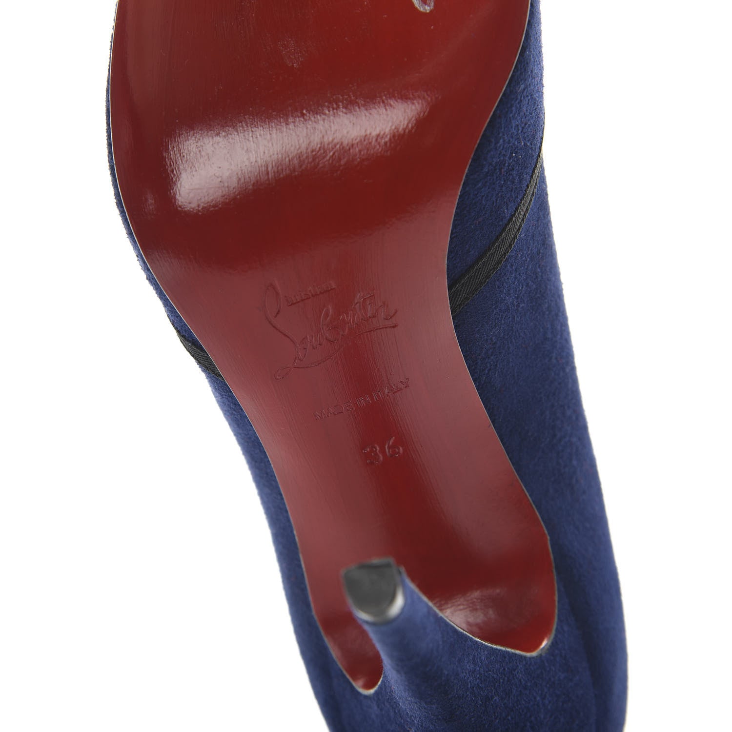 Christian Louboutin Suede Grosgrain Bow 120 Pumps 36 Navy Black 6 of 8
