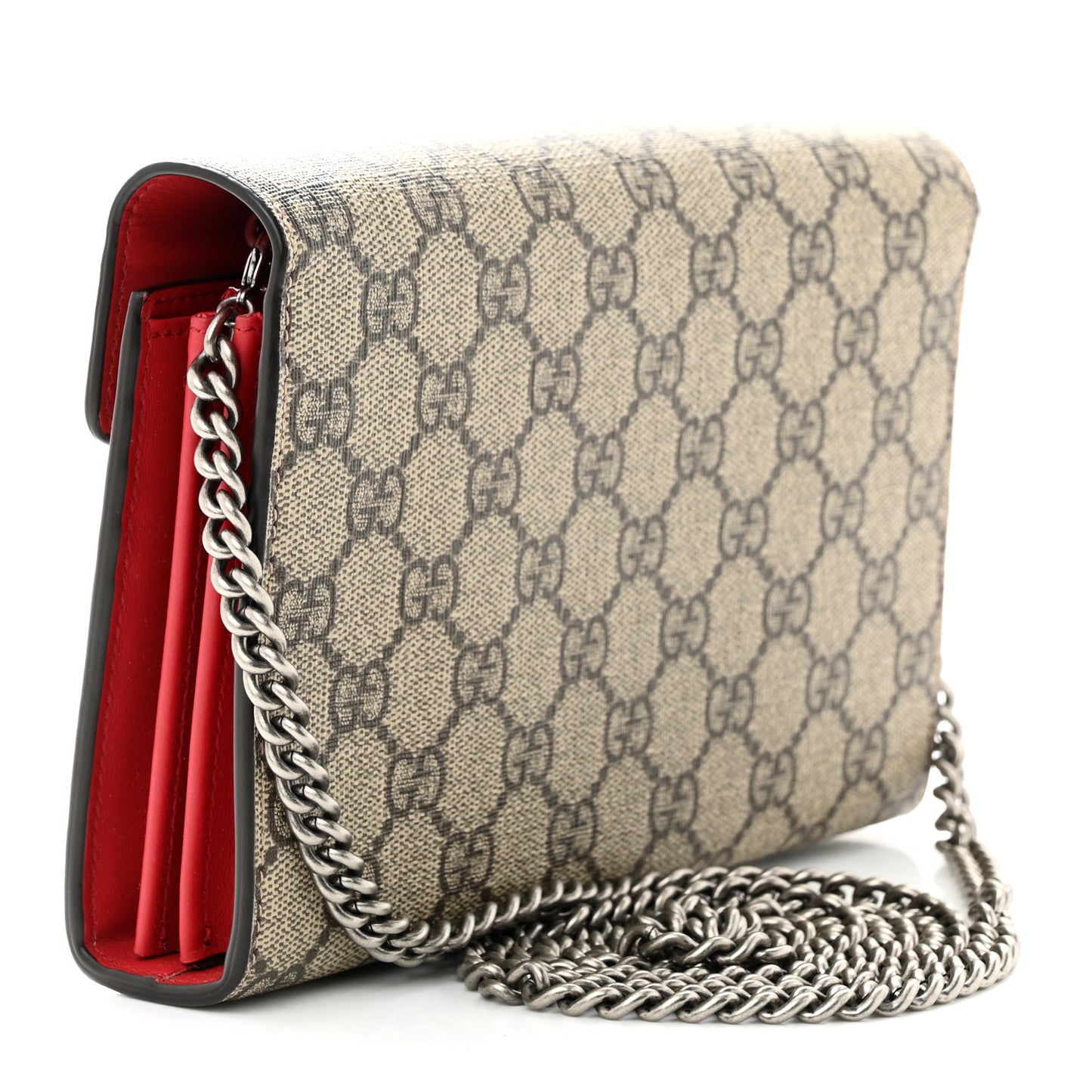 GG Supreme Monogram Mini Dionysus Chain Wallet Beige Vulcanic Red