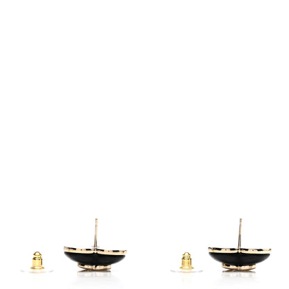Chanel Lambskin CC Heart Earrings Black Gold 3 of 5
