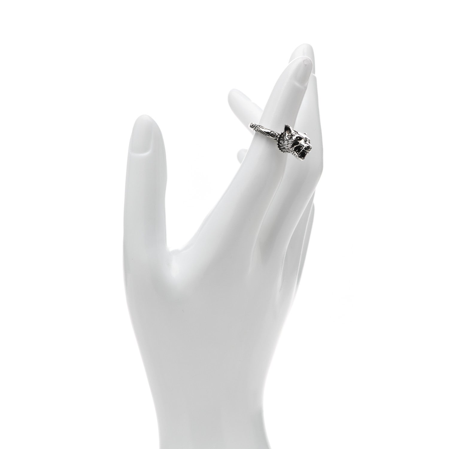 Gucci Sterling Silver Anger Forest Wolf Head Ring 46 3.75 2 of 5