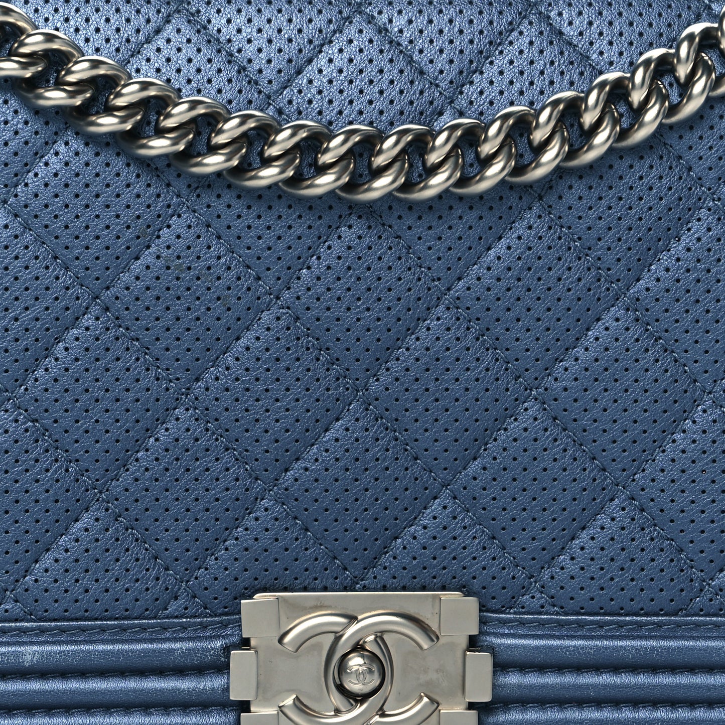 Perforated Lambskin Quilted New Medium Boy Flap Blue