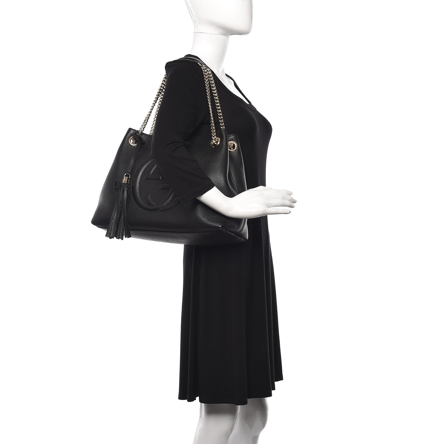 Pebbled Calfskin Medium Soho Chain Shoulder Bag Black