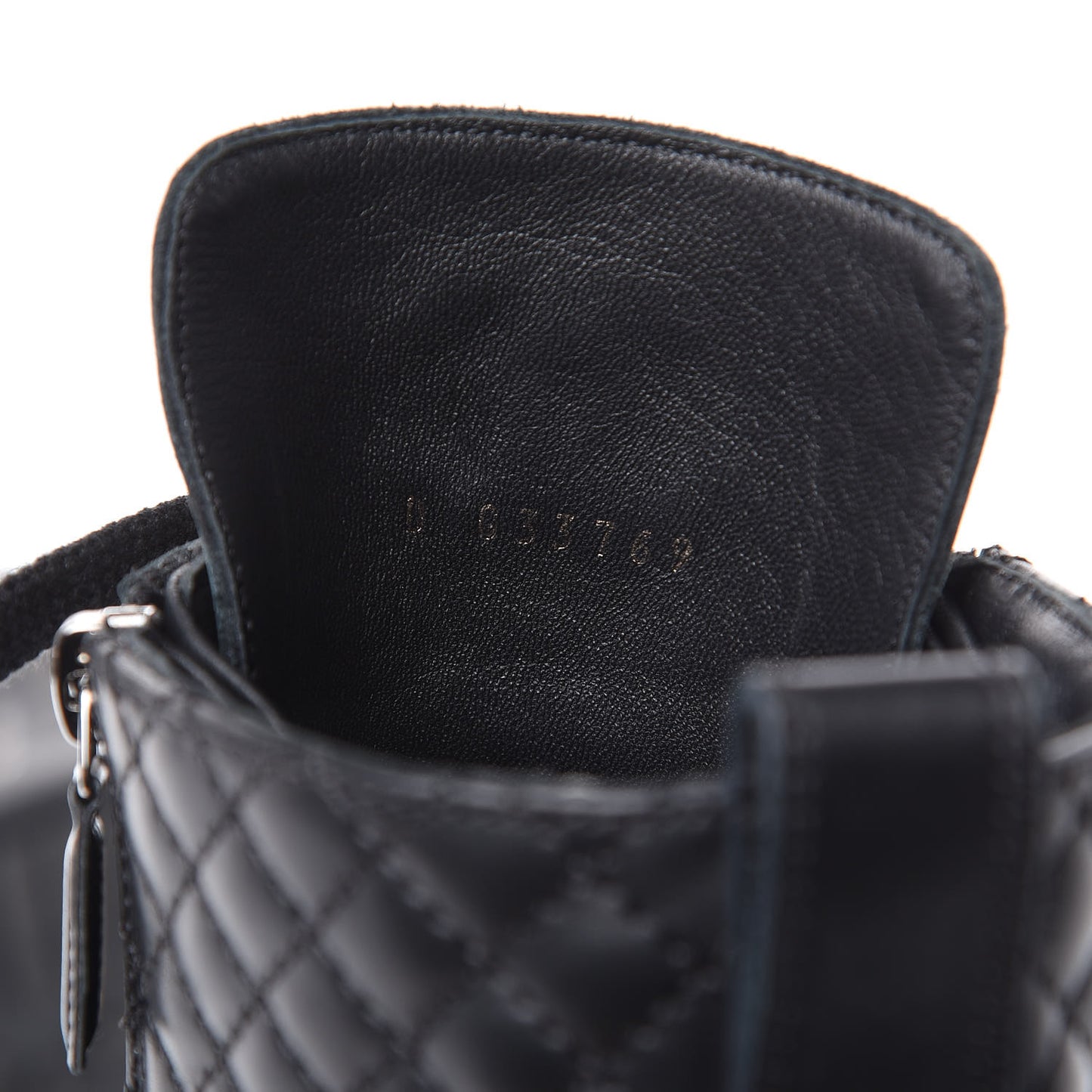 Calfskin Quilted Combat Boots 39 Black