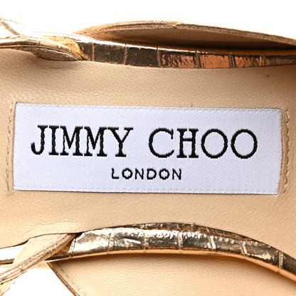 Jimmy Choo Metallic Calfskin Crocodile Embossed Jassidy 85 Pumps 37.5 Light Gold 8 of 9