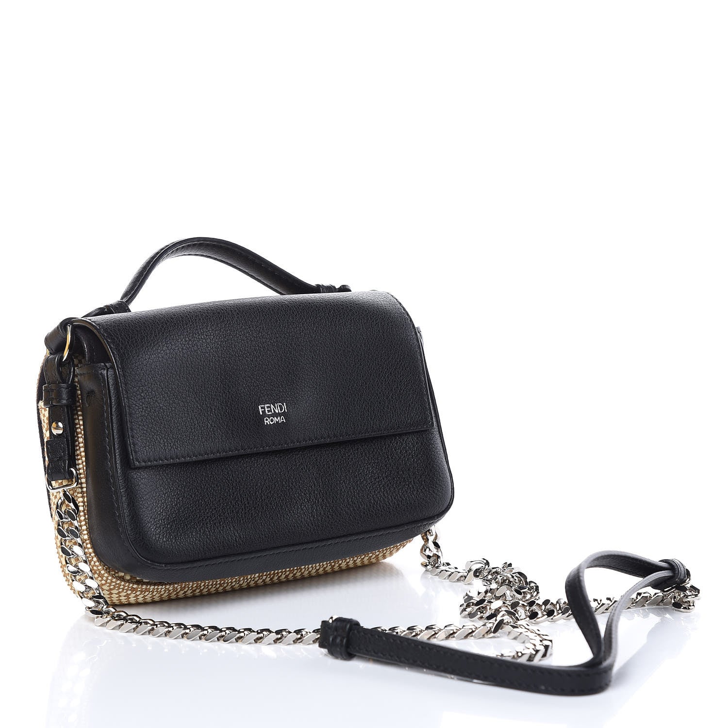 Fendi Paglia Vitello Dolce Paillettes Flowerland Studded Striped Micro Double Baguette Natural Multicolor 2 of 10