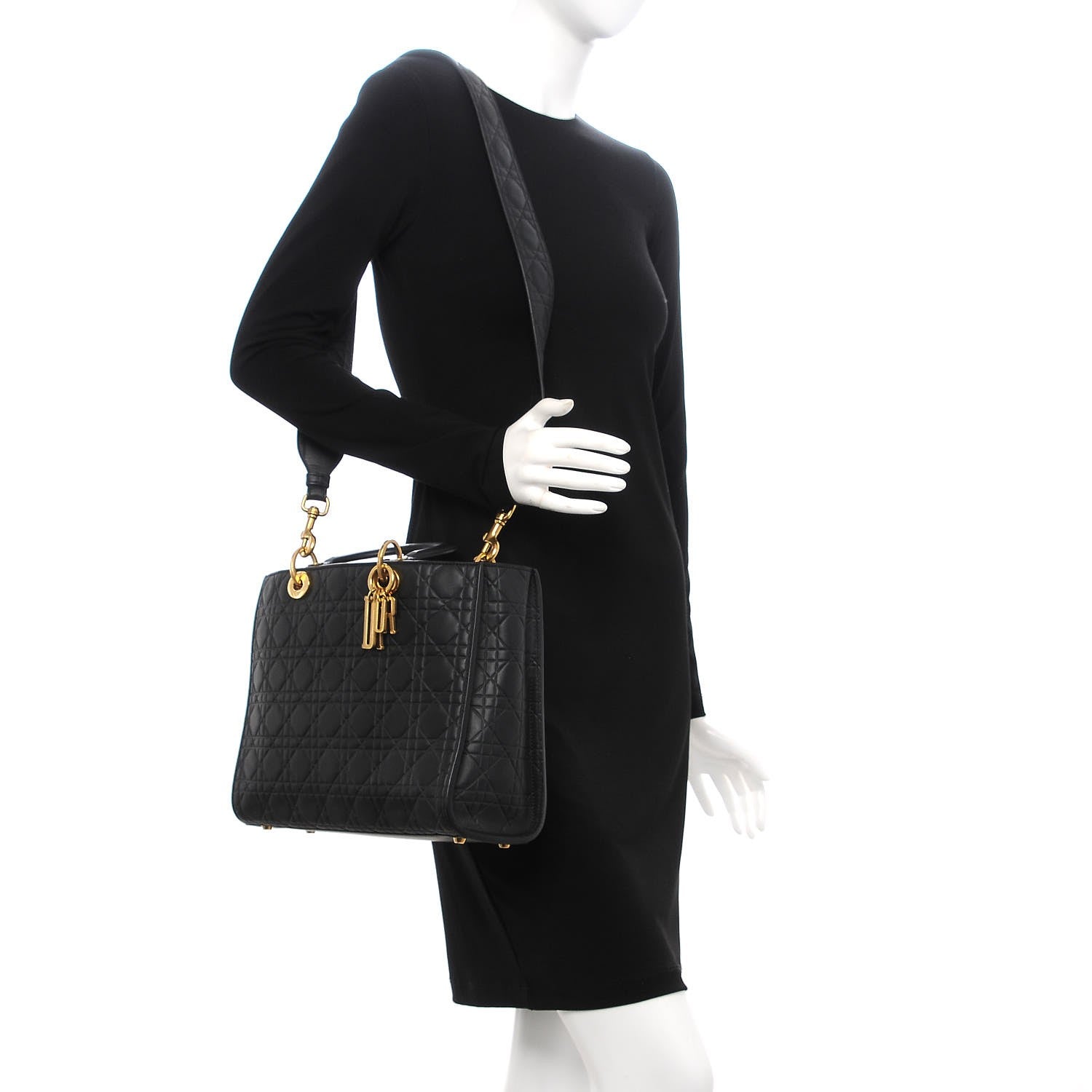 Christian Dior Calfskin Cannage Large Lady Dior Matte Black 2 of 8