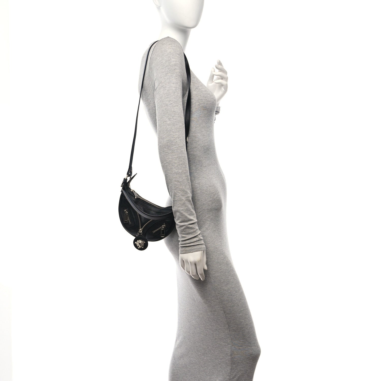 Versace Calfskin Mini Repeat Zip Hobo Black 2 of 9