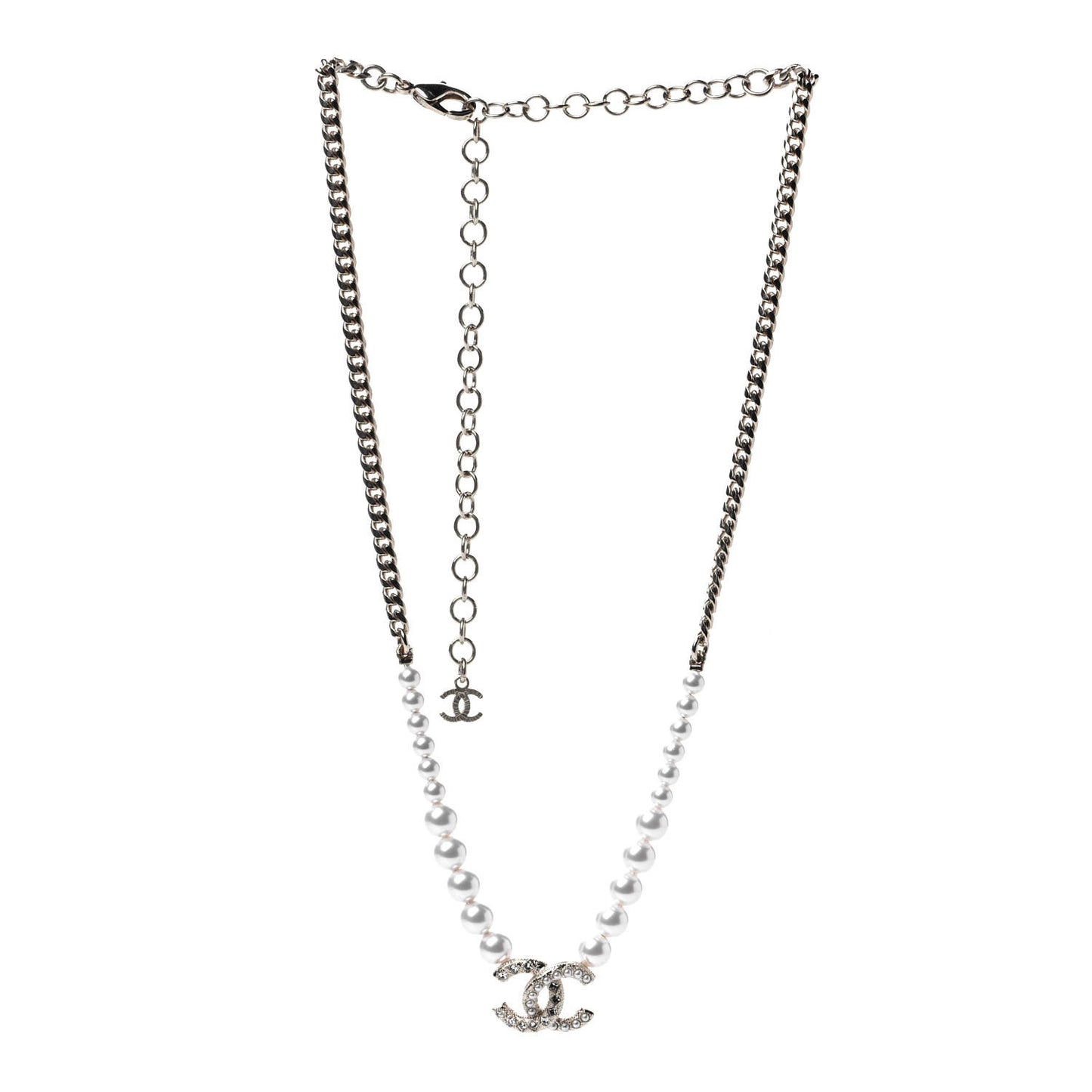 Pearl Crystal Chain CC Necklace Gold