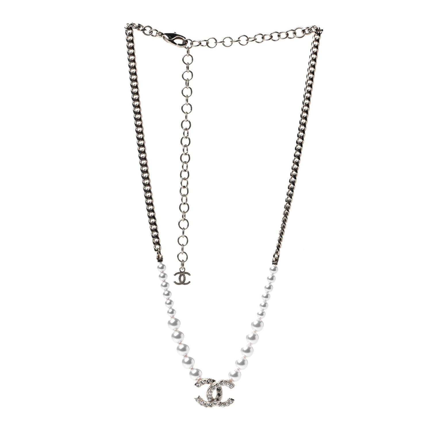Chanel Pearl Crystal Chain CC Necklace Gold 2 of 4