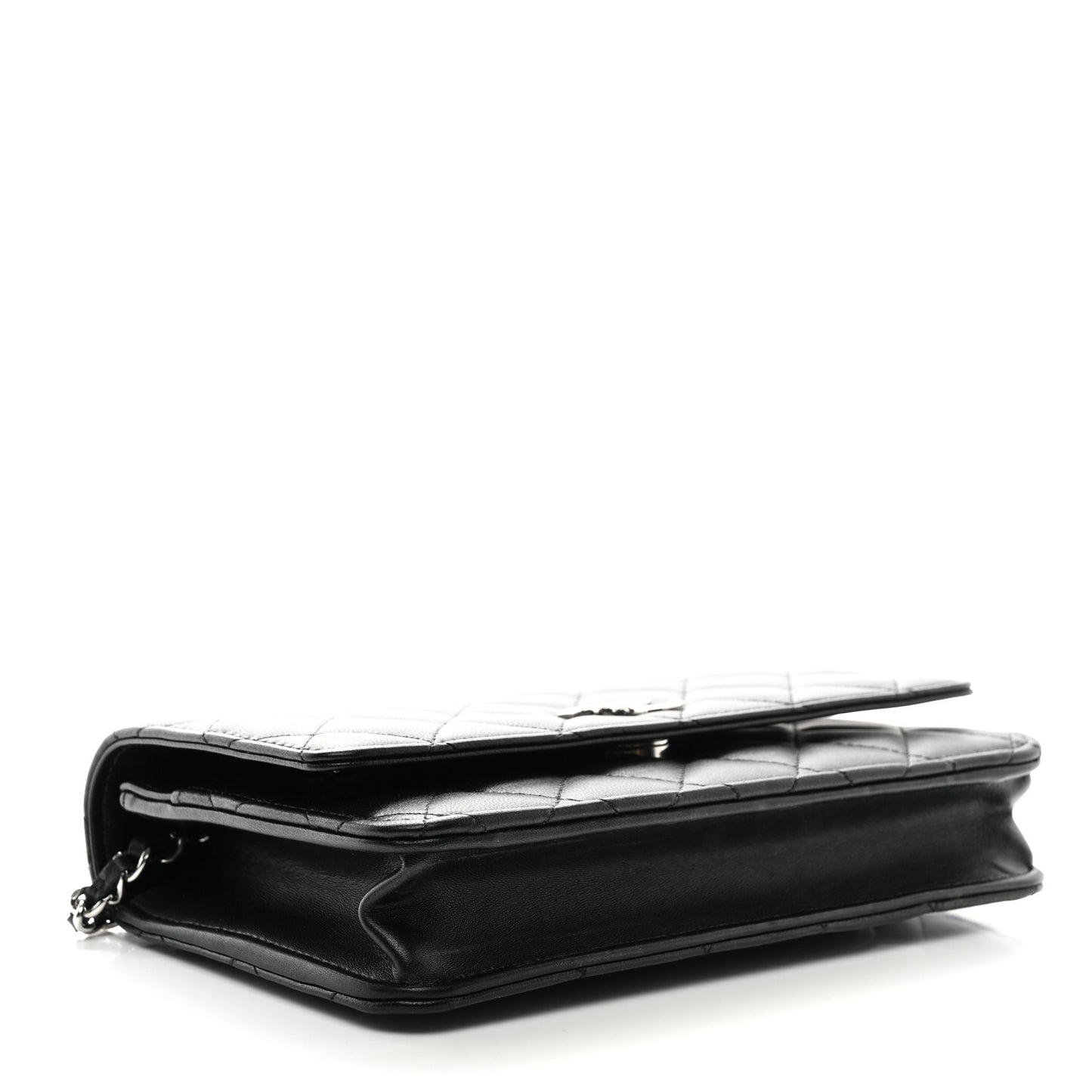 Lambskin Quilted Crystal Star Wallet On Chain Black