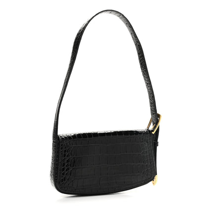 Balenciaga Shiny Calfskin Crocodile Embossed Ghost Sling Bag Black 2 of 11