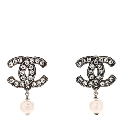 Chanel Ruthenium Crystal Pearl CC Drop Earrings 1 of 4