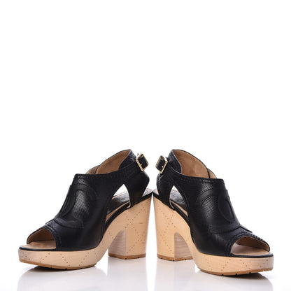 Chanel Lambskin Perforated Wood CC Clogs 38 Black 5 of 14