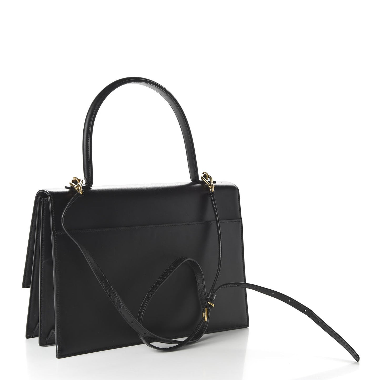 Box Calfskin Large Sharp Top Handle Bag Black