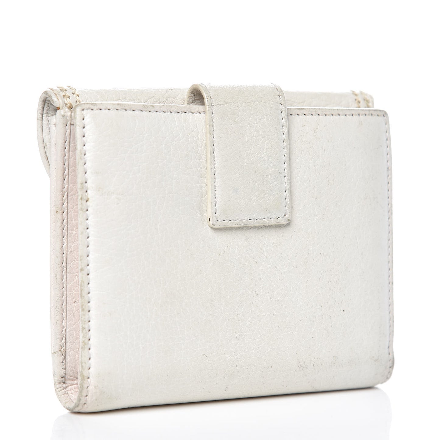 Calfskin Embroidered Romantic Flowers Saddle Compact Wallet White