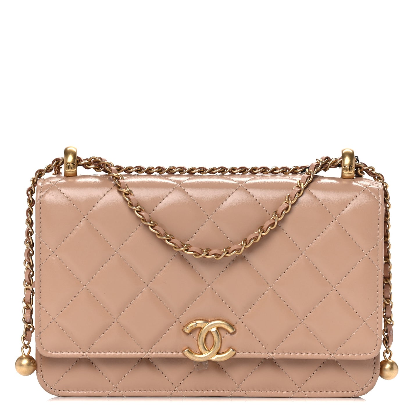 Calfskin Quilted Perfect Fit Wallet On Chain WOC Beige