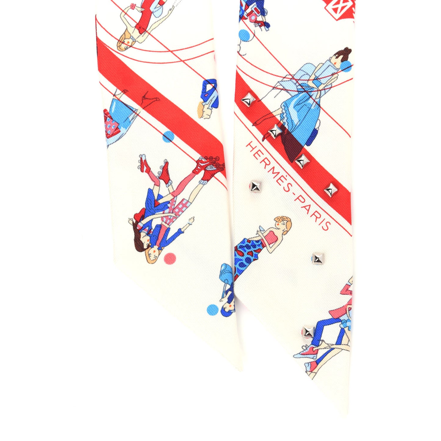 Silk Ex-Libris Les Parisiennes Studded Twilly Crème Rouge Bleu