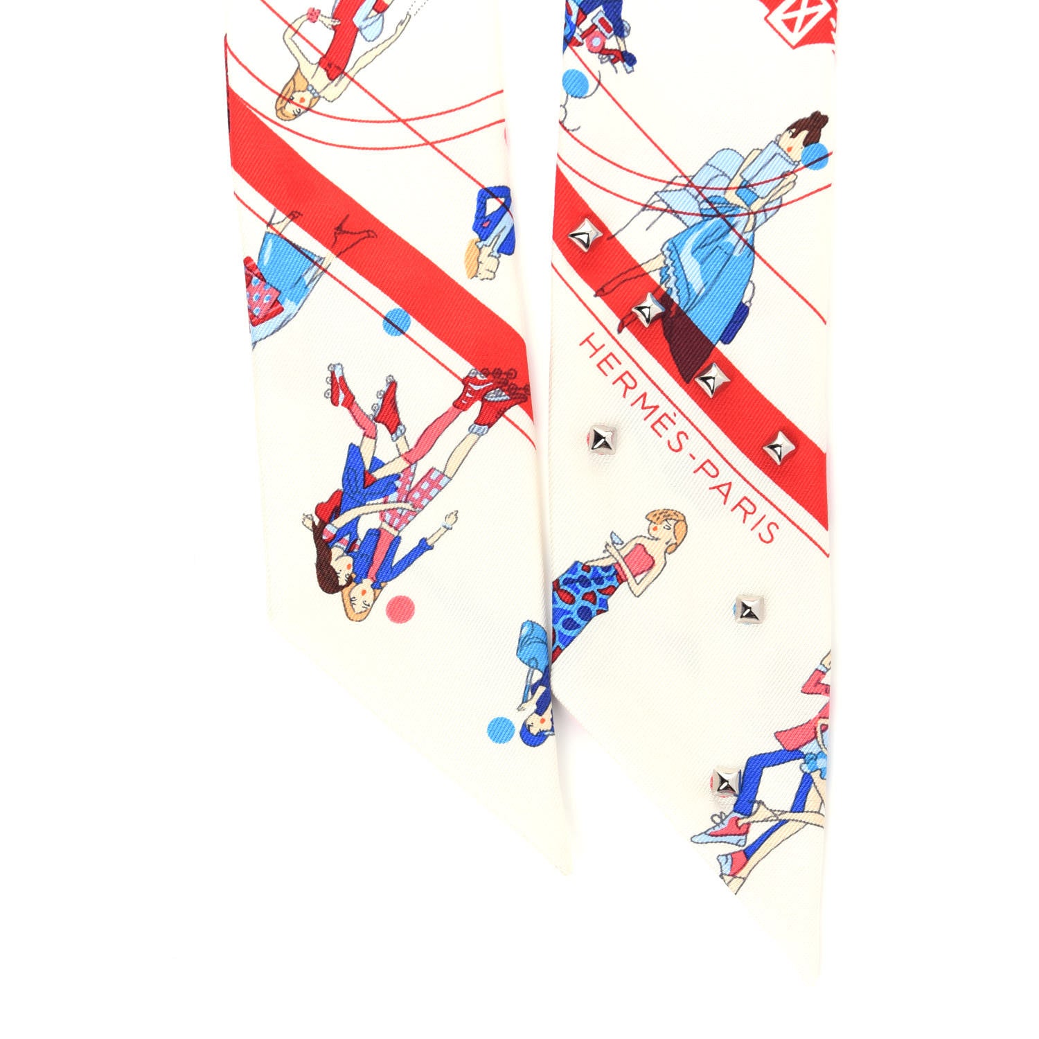 Hermes Silk Ex-Libris Les Parisiennes Studded Twilly Crème Rouge Bleu 4 of 5