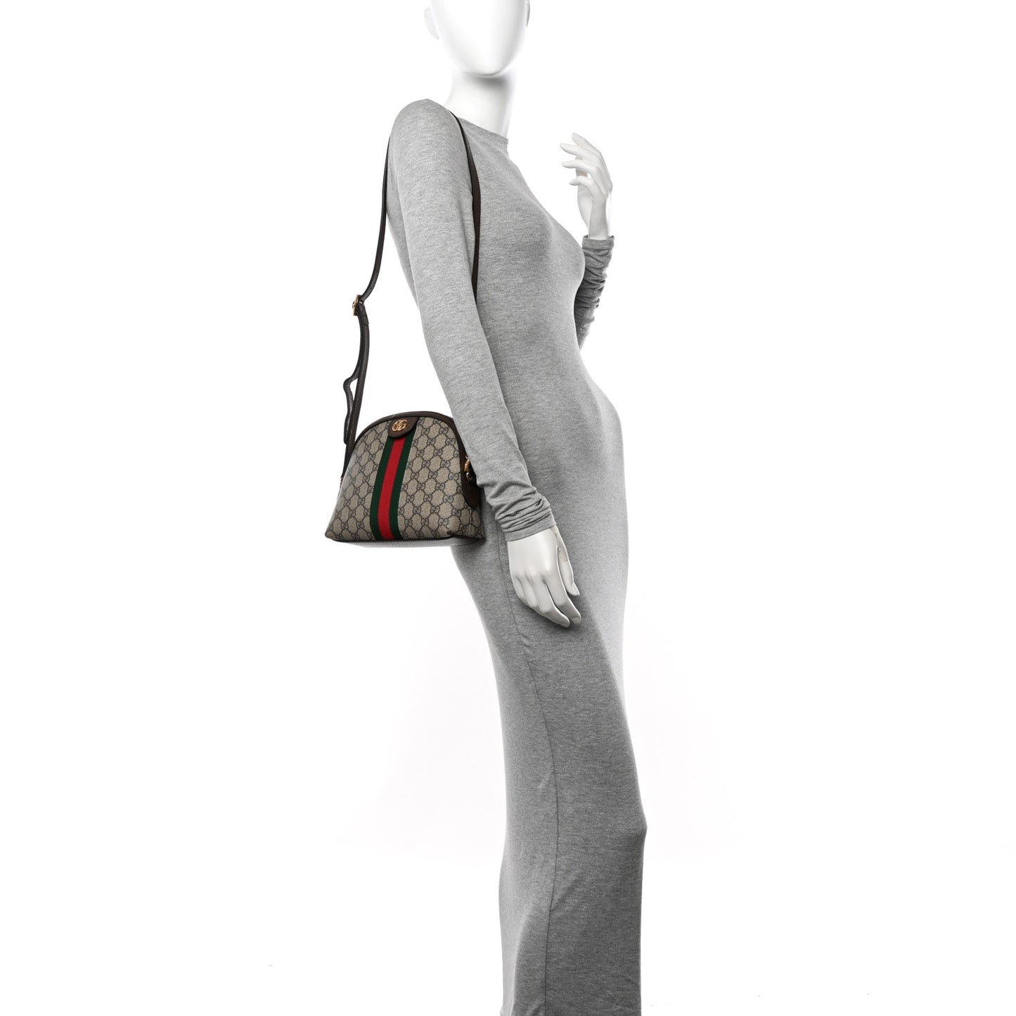 GG Supreme Monogram Textured Dollar Calfskin Web Small Ophidia Dome Shoulder Bag Beige Ebony New Acero