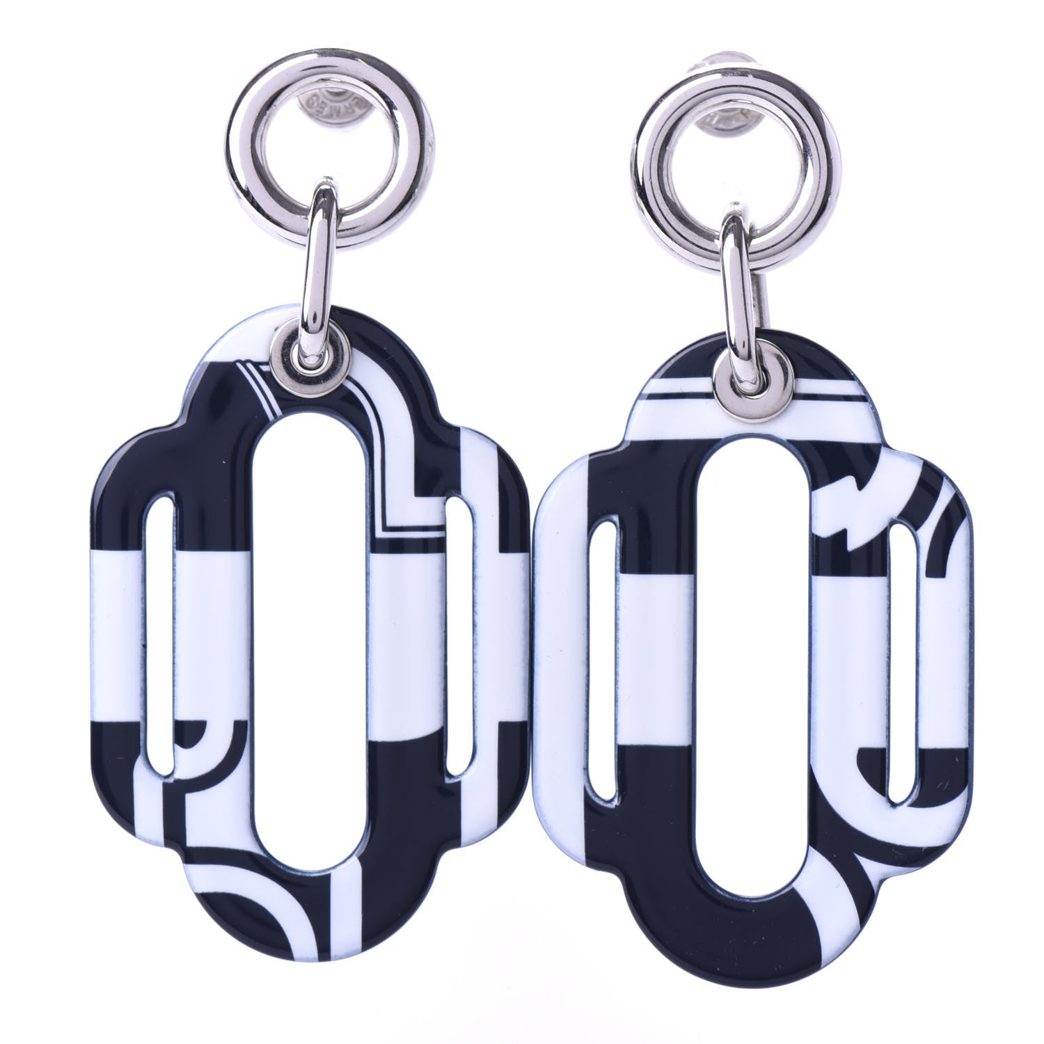 Hermes Enamel Palladium Attelage Les Coupes Tattoo Earrings 1 of 4