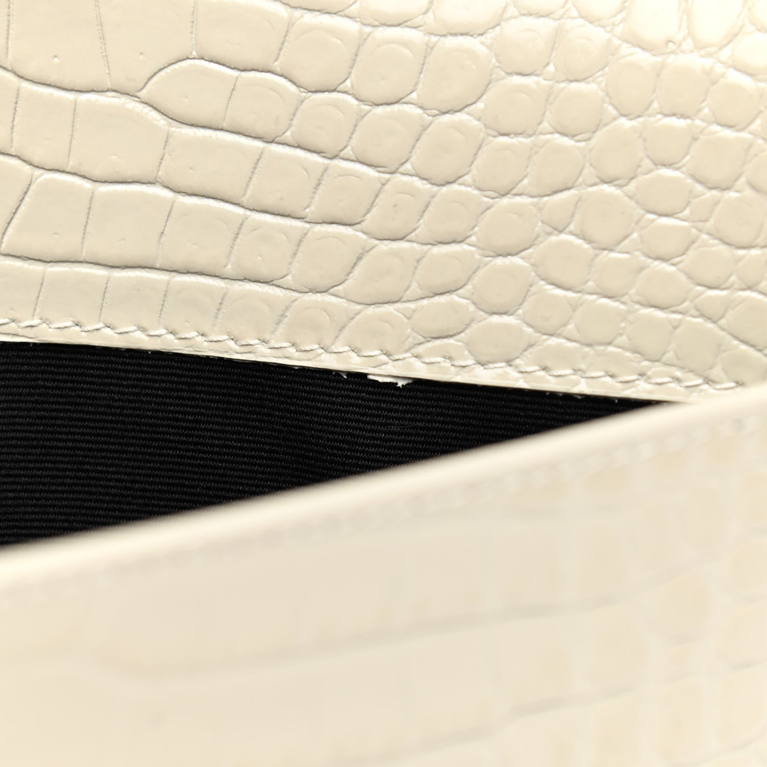 Saint Laurent Calfskin Crocodile Embossed Uptown Monogram Pouch Crema Soft 7 of 7