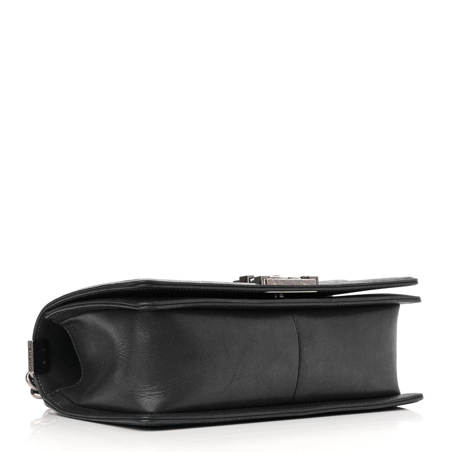 Iridescent Calfskin Embellished Double Stitch Medium Boy Flap Charcoal