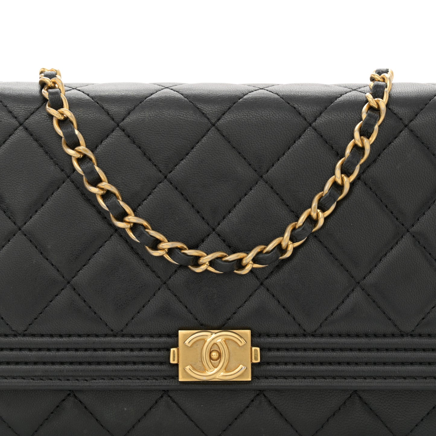 Lambskin Quilted Boy Wallet On Chain WOC Black